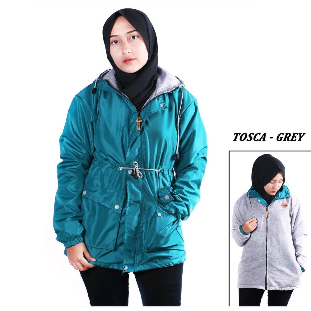 JAKET WANITA BOLAK BALIK TOSCA ABU / BB SEMI PARKA WANITA