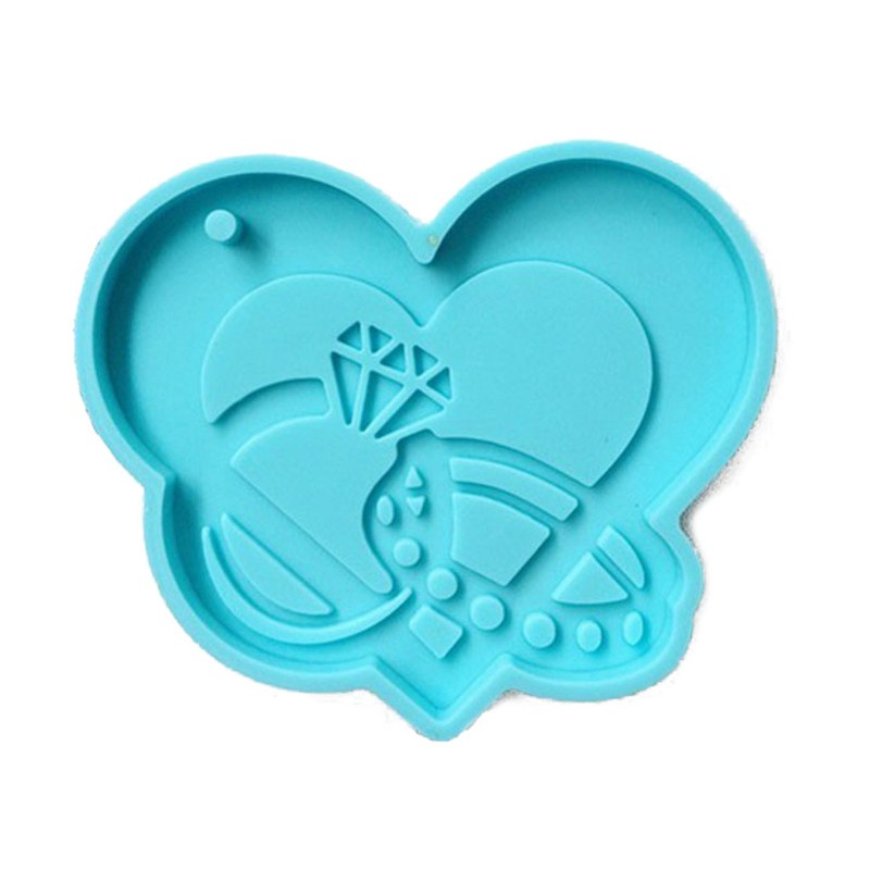 Glitter 3 Pcs Love Heart Keychains Epoxy Resin Mold Necklace Pendant Silicone Mould DIY Crafts Jewelry Hanging Decortaions Tool