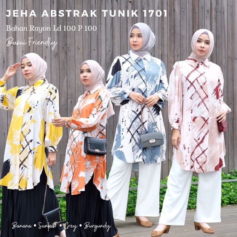 Jeha Abstrak Tunik/Tunik Hijab/Tunik Kekinian/Tunik Muslim/Atasan Muslim/Gamis Tunik/Gamis Kekinian