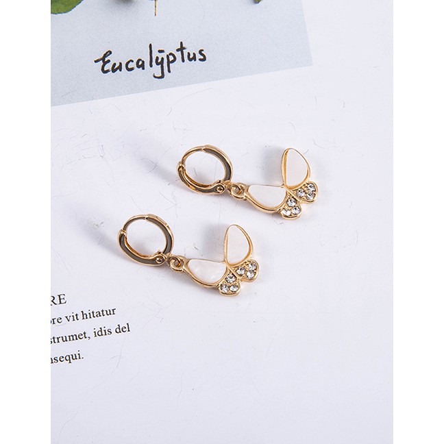 LRC Anting Tusuk Fashion Earring Gems Resin Butterfly And Diamond Alloy Earrings K77680