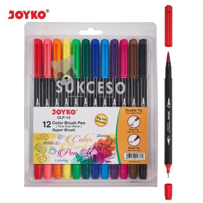 

Joyko Color Brush Pen Set CLP-13 Super Brush Double Tip Dual Mata Pena Kuas 12 Warna