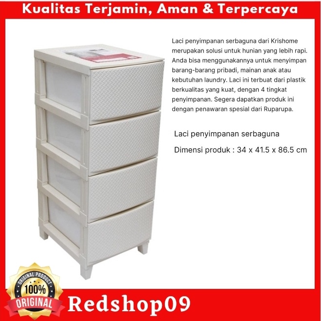 Krishome Laci Penyimpanan 4 Tingkat - Krem/lemari/Laci