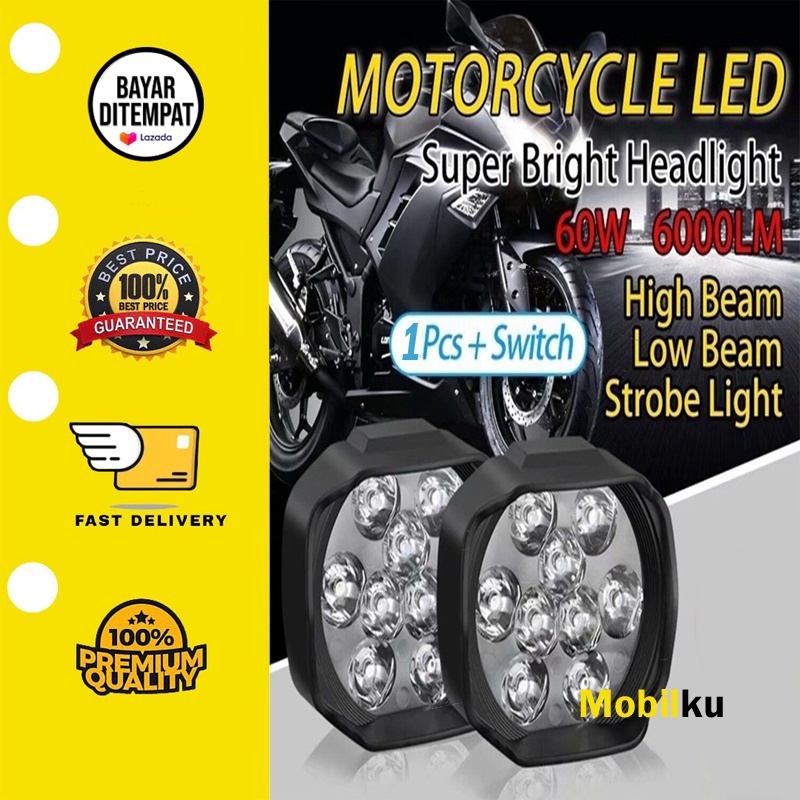 [BISA COD] Lampu Tembak Sorot Led Spion Motor Work Light Cree 6 Mata 6 Watt 12v