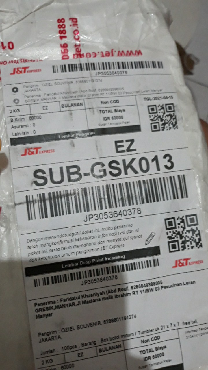 Box Botol Minum 420ml / Tumbler Uk.21 X 7 X 7 + Free Tali