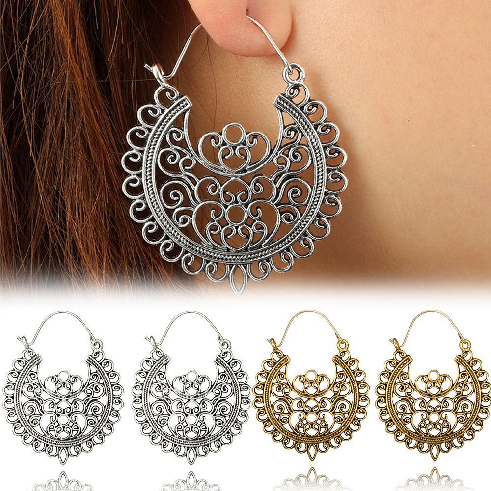 Lily Hoop Earring Boho Antik Liontin Bunga Ear Studs