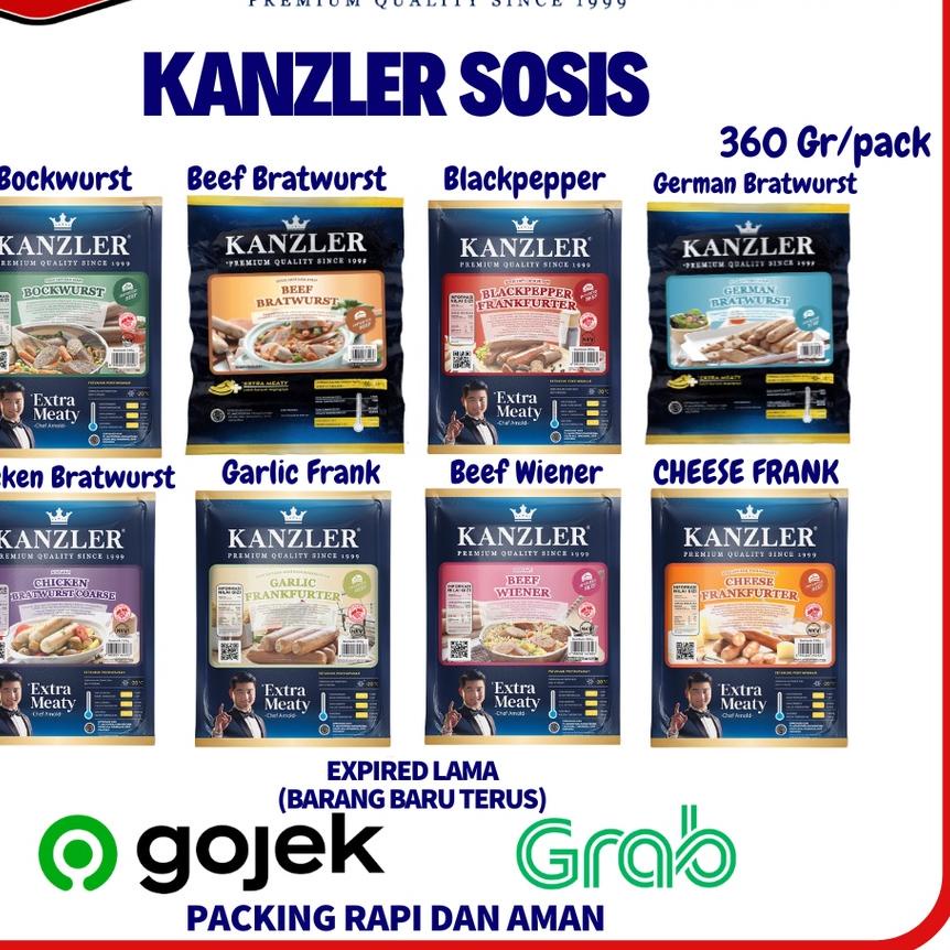 

HARGA GROSIR Kanzler sosis Bockwurst / Beef Bratwurst/ Blackpepper / Garlic Frankfurter / Cheese Frankfurter / Beef Wiener 360gr isi 5pcs serbuuu !