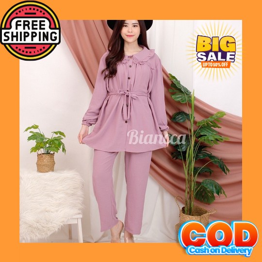 Set Celana Kulot Crinkle Airflow One Set Blouse & Celana Matt Rayon Cr Ruby Set | Stelan Crinkle Air