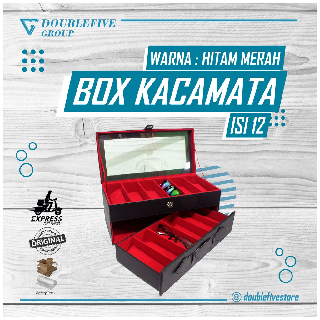 Kotak Kacamata Isi 12 Warna Hitam Merah / Box Kacamata / Tempat Kacamata / Glasses Box