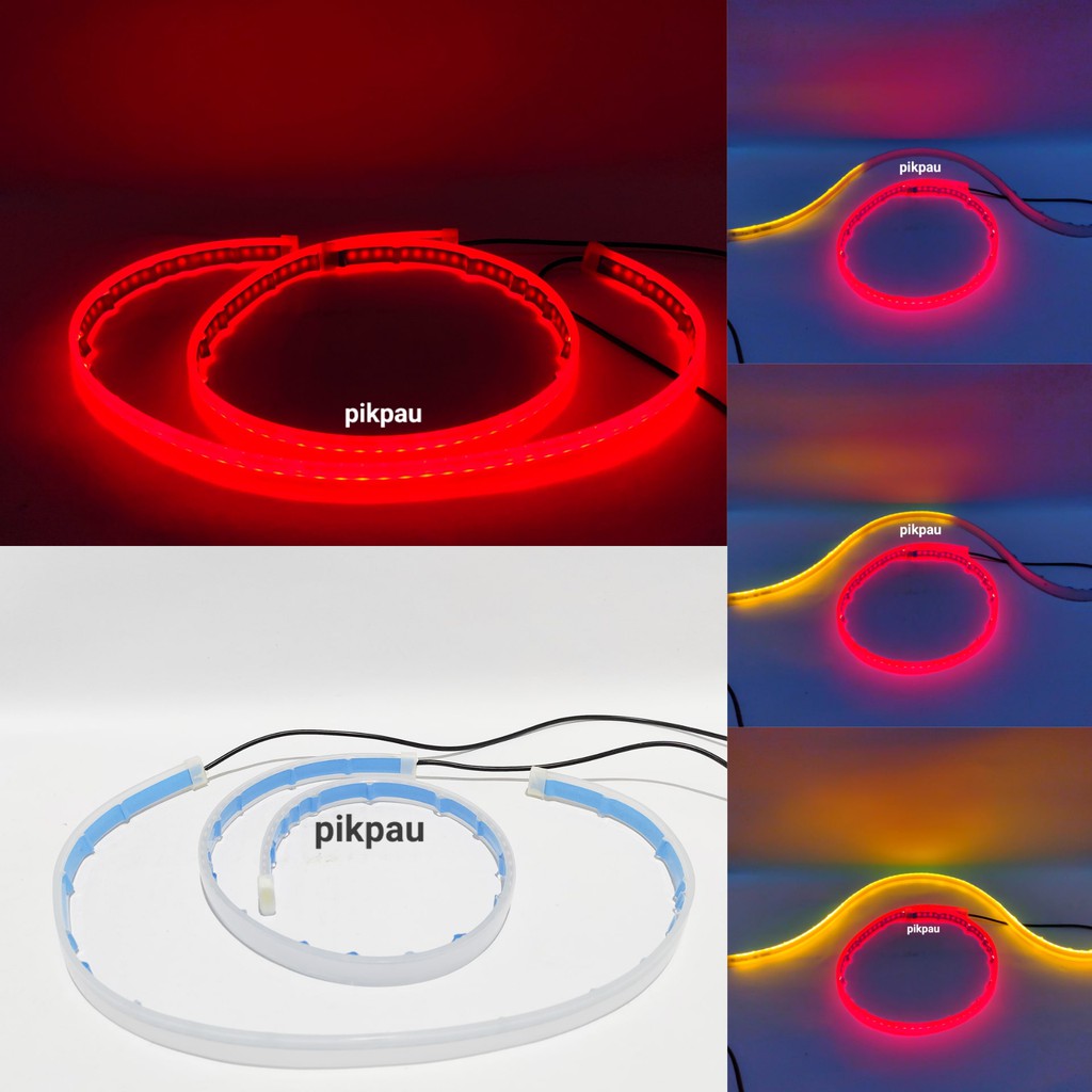 Sepasang LED Alis Slim Fleksibel DRL Waterproof 2 Warna 60cm Running Headlamp Motor Mobil