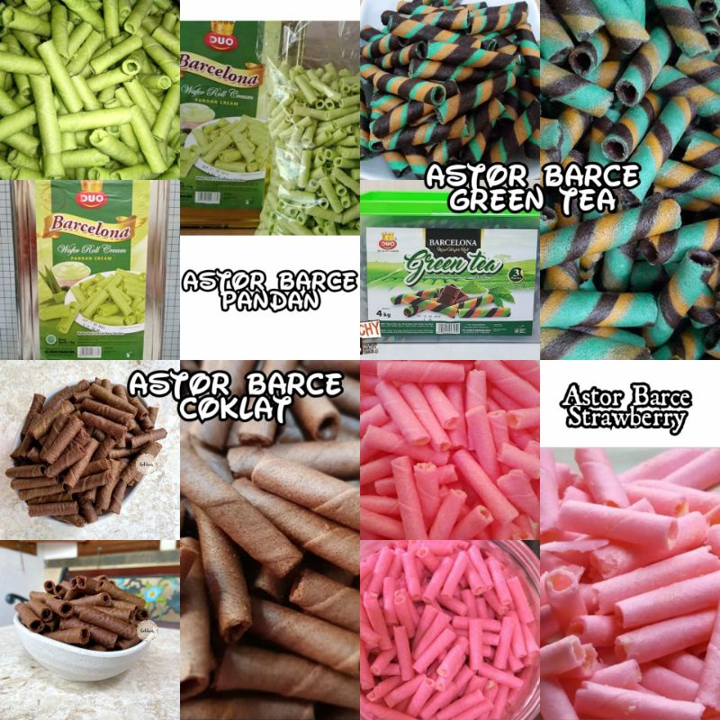 

Cemilan Astor mini stik Pandan Coklat Grentea Stawberry Snack kiloan 250gr Barcelona