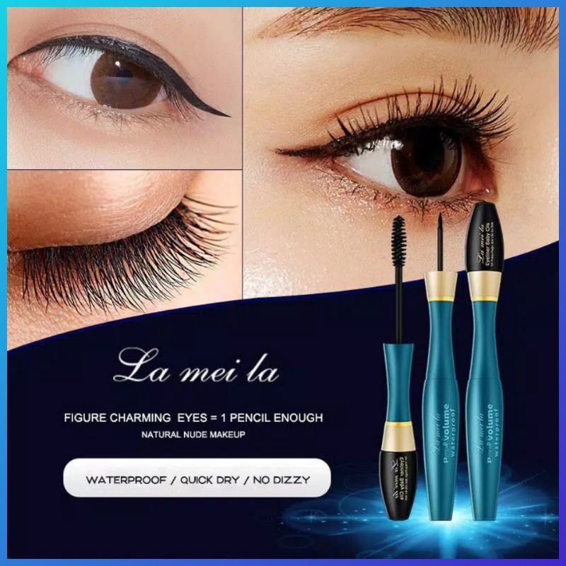 Medan Termurah/Ready stock Lameila Waterproff Mascara Eyeliner 3D 2LML 2in1