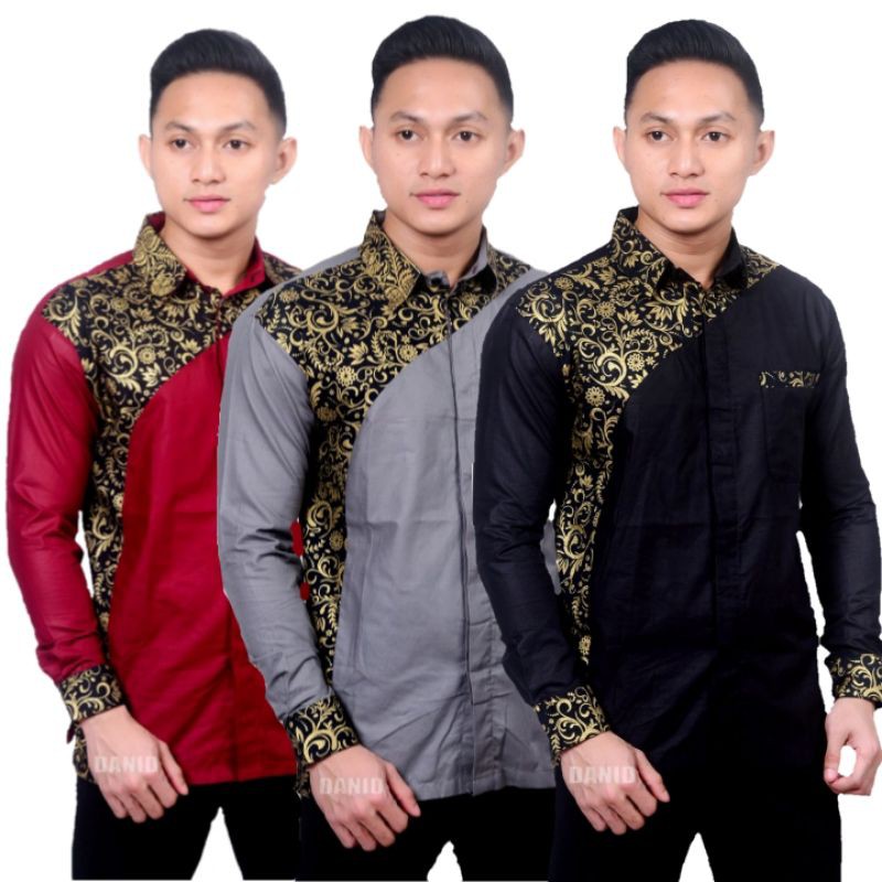 Grosir Batik Murah Pekalongan | Kemeja Kombinasi Batik Lengan Panjang Modern