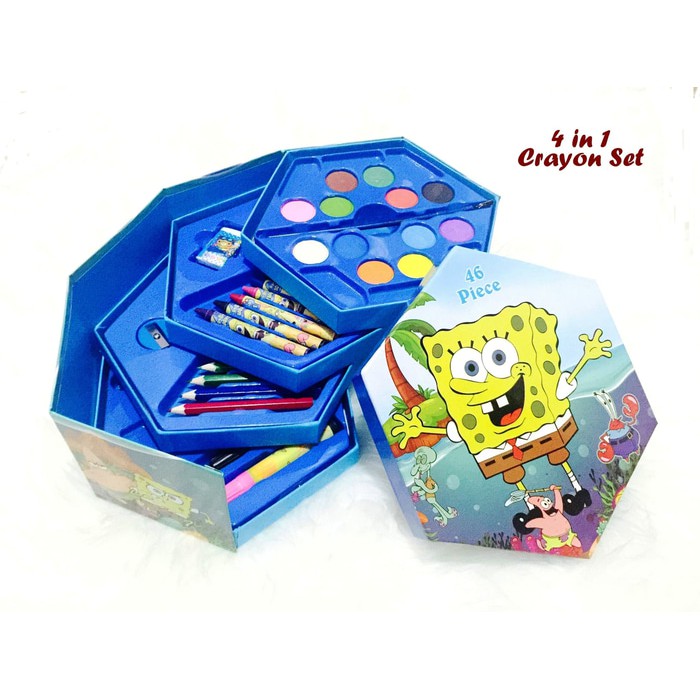 

4 in 1 Crayon Set SPONGEBOB (4 tingkat isi 46 pcs crayon)