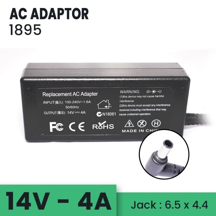 Adaptor charger Led monitor 14v 4a 6.5x4.4mm 56w pin jarum for samsung 1895 - Adapter lcd universal