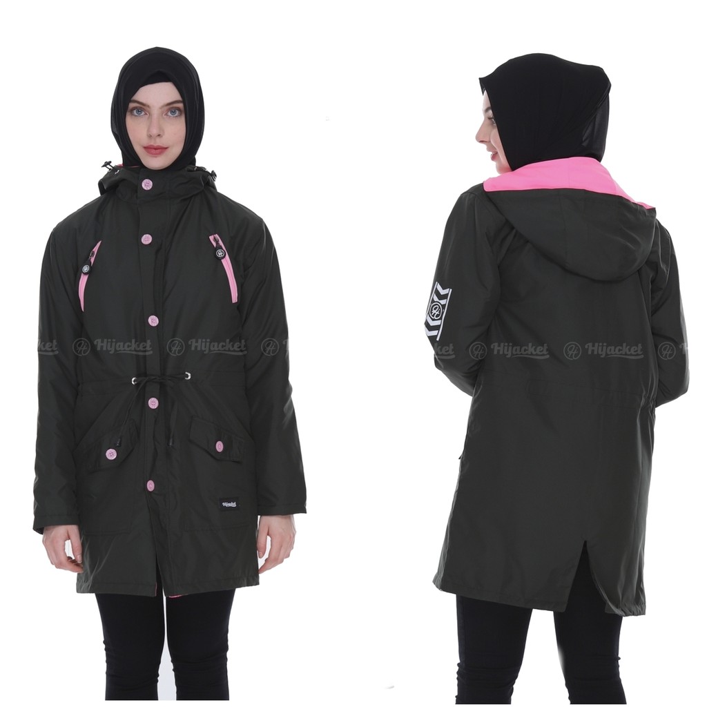 new sale jaket parka muslimah hijacket montix terbaru warna navy big size xxl bahan 75% tahan air-Mossgreen