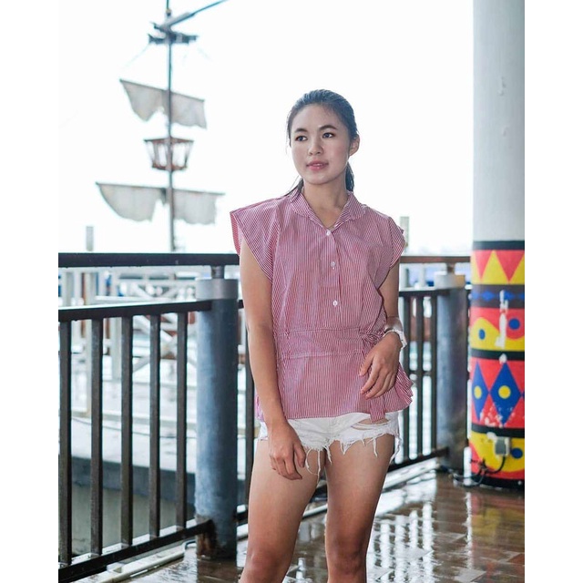 RED STRIPE TOP | Atasan Wanita / Blouse Wanita / Blouse Lengan Pendek / Atasan Lengan Pendek