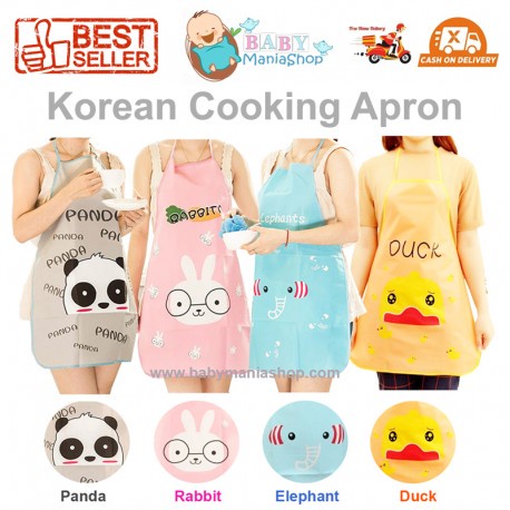 Apron Masak Celemek Karakter Plastik / Cooking Apron Korea / Perlengkapan/Duck Panda Elephant Rabbit