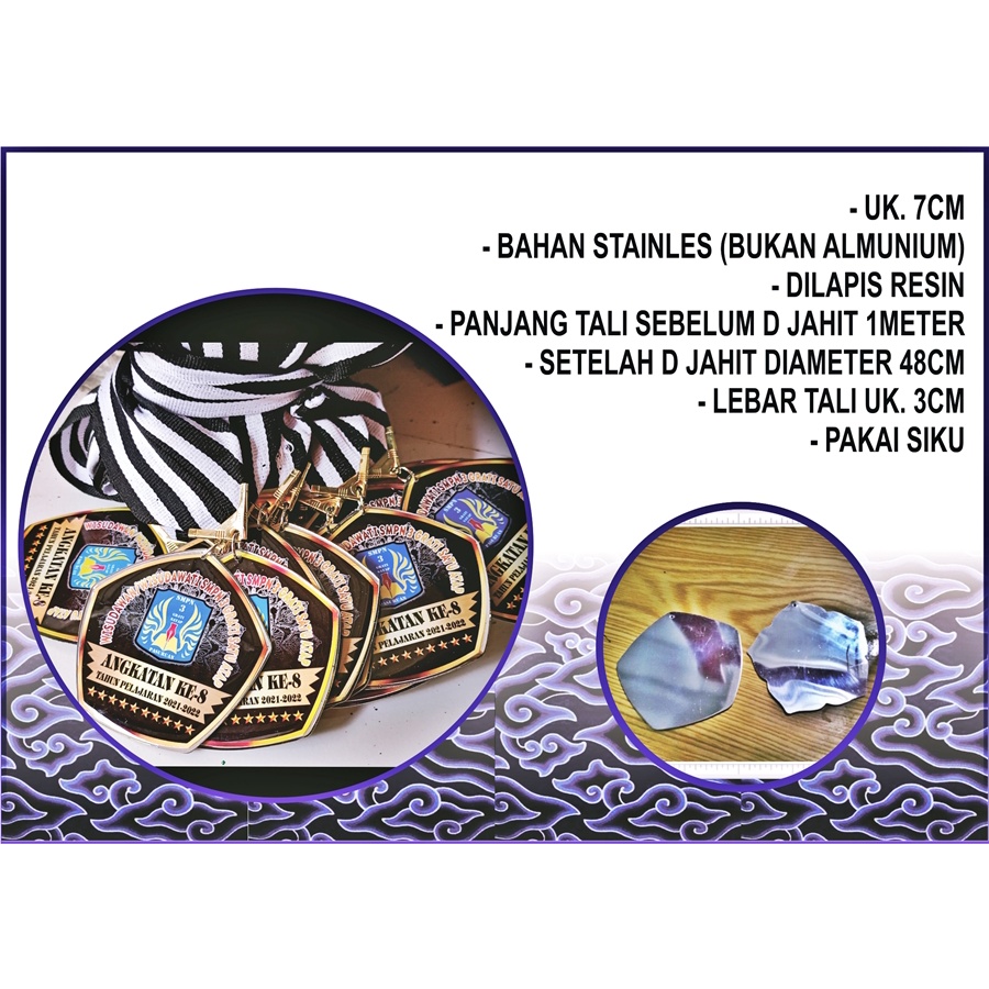MEDALI CUSTOM LULUSAN WISUDA PRINTING STAINLESS RESIN-GORDON-UKURAN 7cm