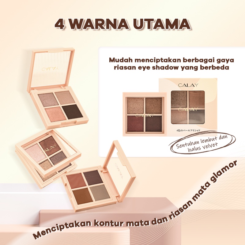 CALAY 4 Warna  Pearlescent Eyeshadow High Pigmented CALAY 4 Warna Nude Eyeshadow #1 Rose Dark