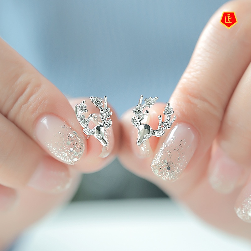 [Ready Stock]925 Silver Elk Flower Stud Earrings Fairy