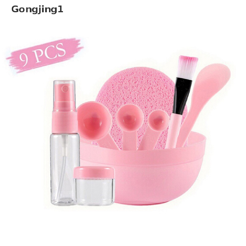 Gongjing1 9pcs / Set Mangkok + Brush + Sendok + Stik + Botol + Spons Untuk Masker Wajah DIY Homemade