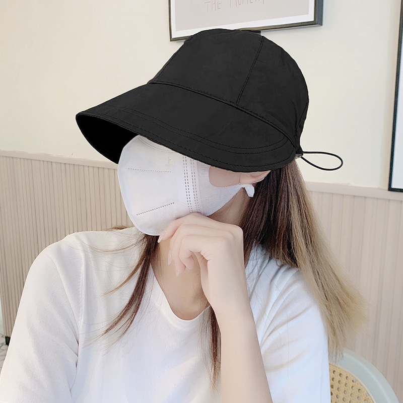 Fashion Topi Nelayan Adjustable Lipat Serut Wanita Luar Ruangan Besar Pinggiran Perlindungan UV Bernapas Cepat Kering Pantai Topi Matahari Topi Memancing Topi Bucket Hats