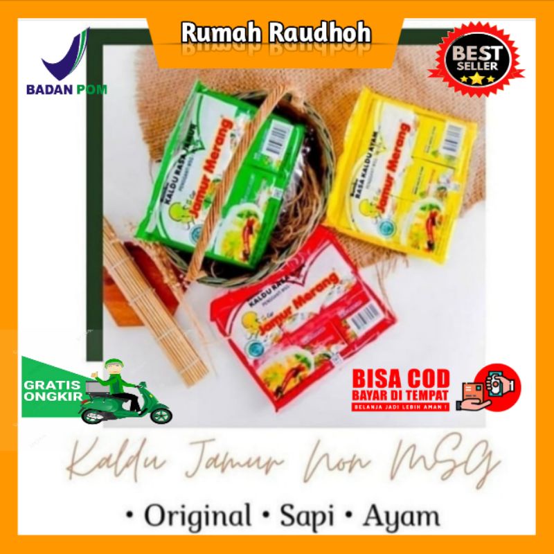 

KALDU JAMUR MERANG ALAMI 30 SACHET | PENYEDAP RASA NON MSG RASA SAPI, AYAM , JAMUR | PENGGANTI VETSIN