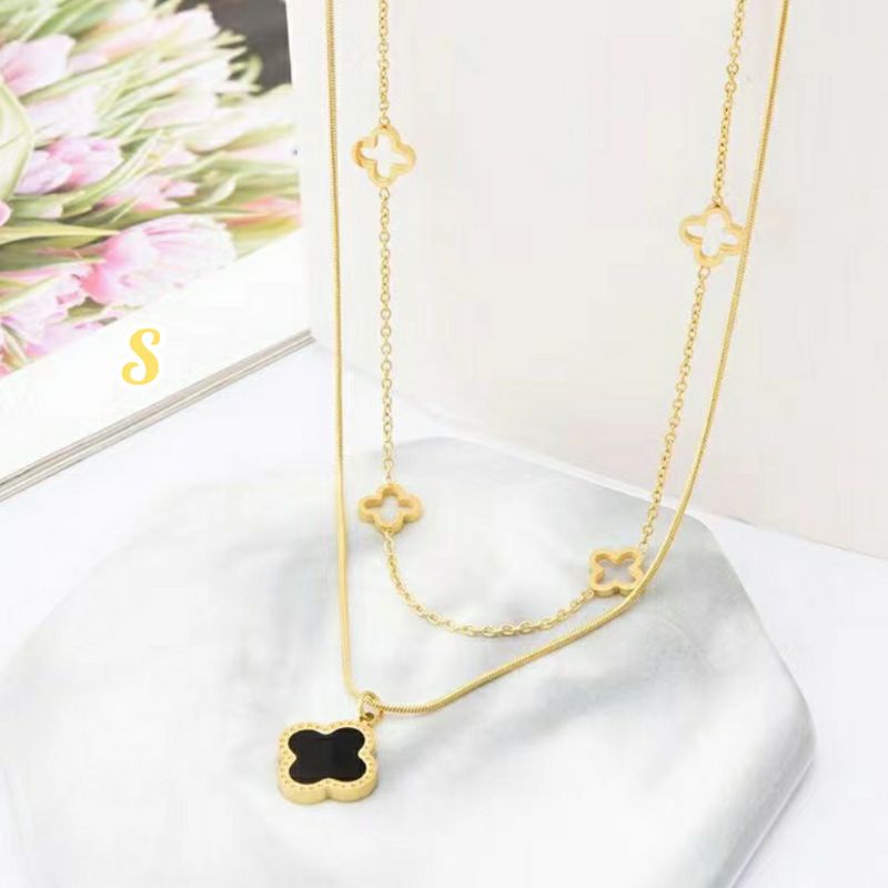 Kalung double layer titanium anti karat gold