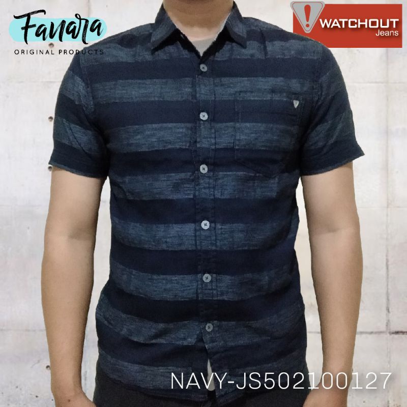 kemeja pria lengan pendek WATCHOUT jeans original NAVY-JS502100127