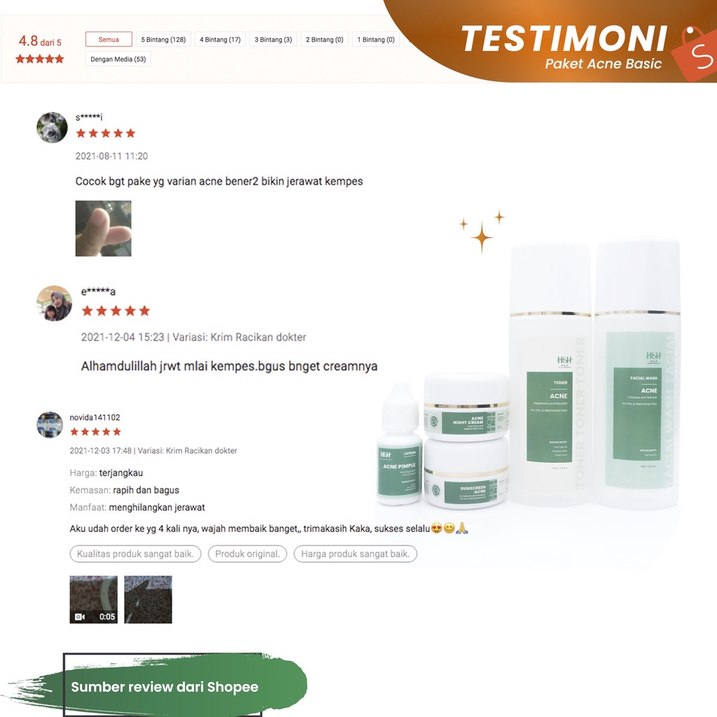 H&H Paket Acne Basic Bpom Perawatan Wajah Untuk Atasi Jerawat Ringan / Acne Prone Skin-1
