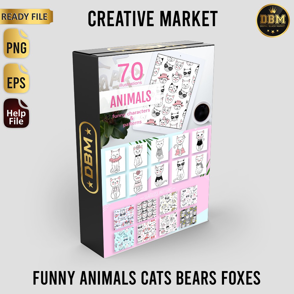 Funny Animals Cats Bears Foxes - Vector Designs