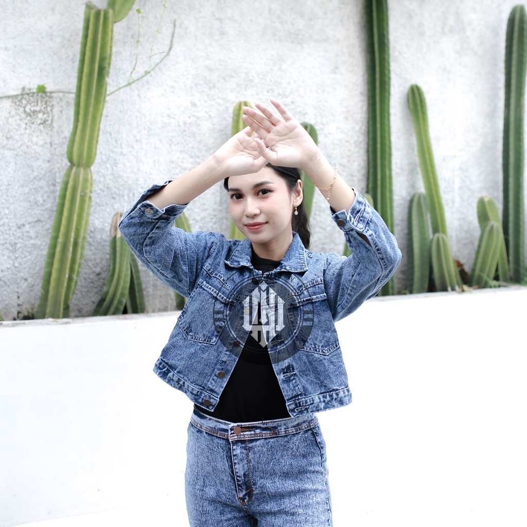 KAYANA JAKET JEANS CROP WANITA Tali Belakang