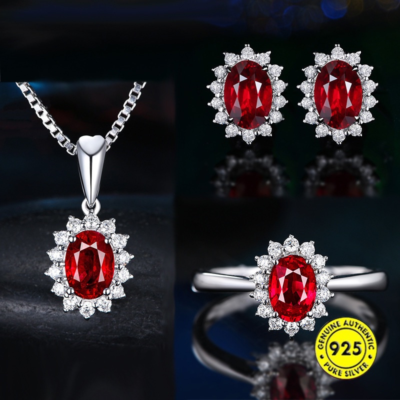 Set Kalung Anting Cincin Full Berlian Sapphire Untuk Wanita