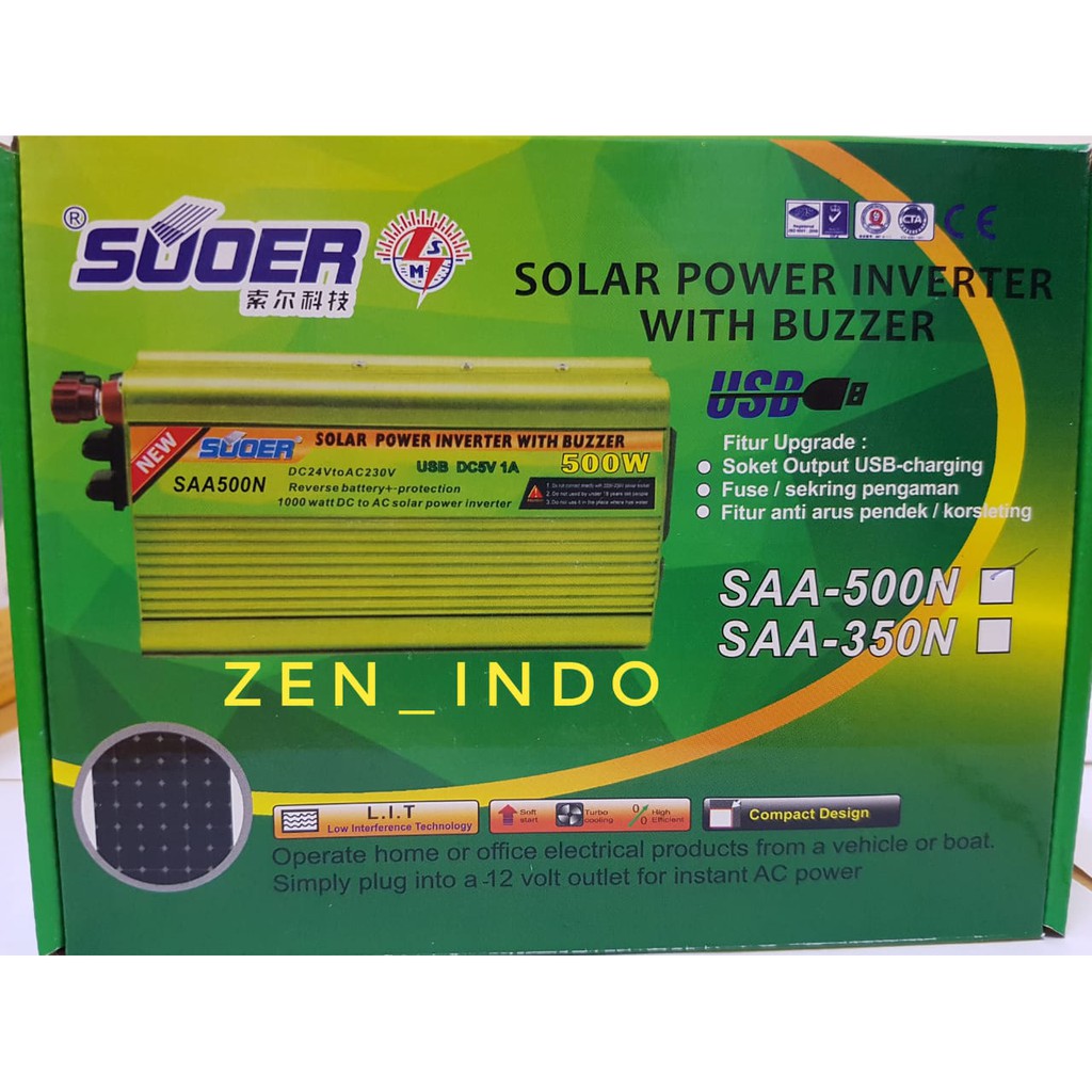 Solar Power Inverter 500 Watt 12V SUOER SAA-500N With Buzzer Original