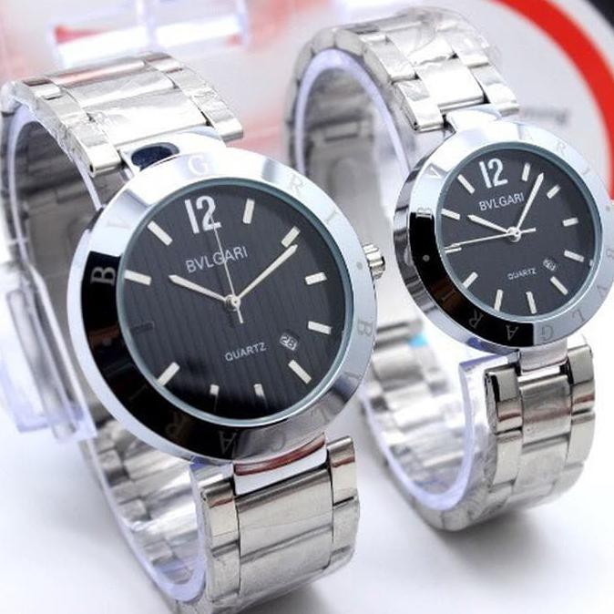 Jam Tangan Couple Bvlgari / Bulgari -Silver Black (harga sepasang)