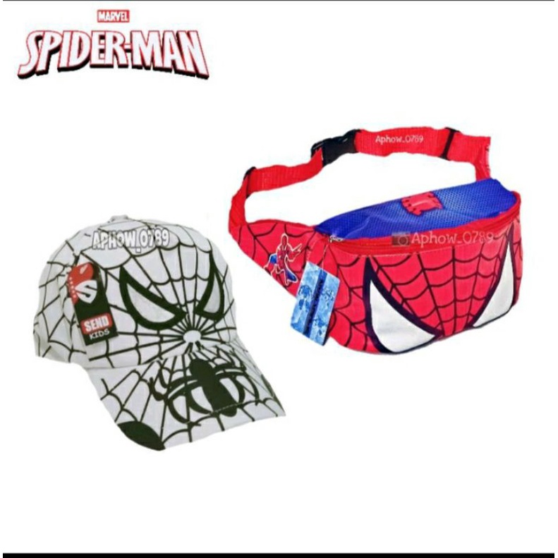 Tas SLempang anak waistbag Spiderman gratis topi baseball