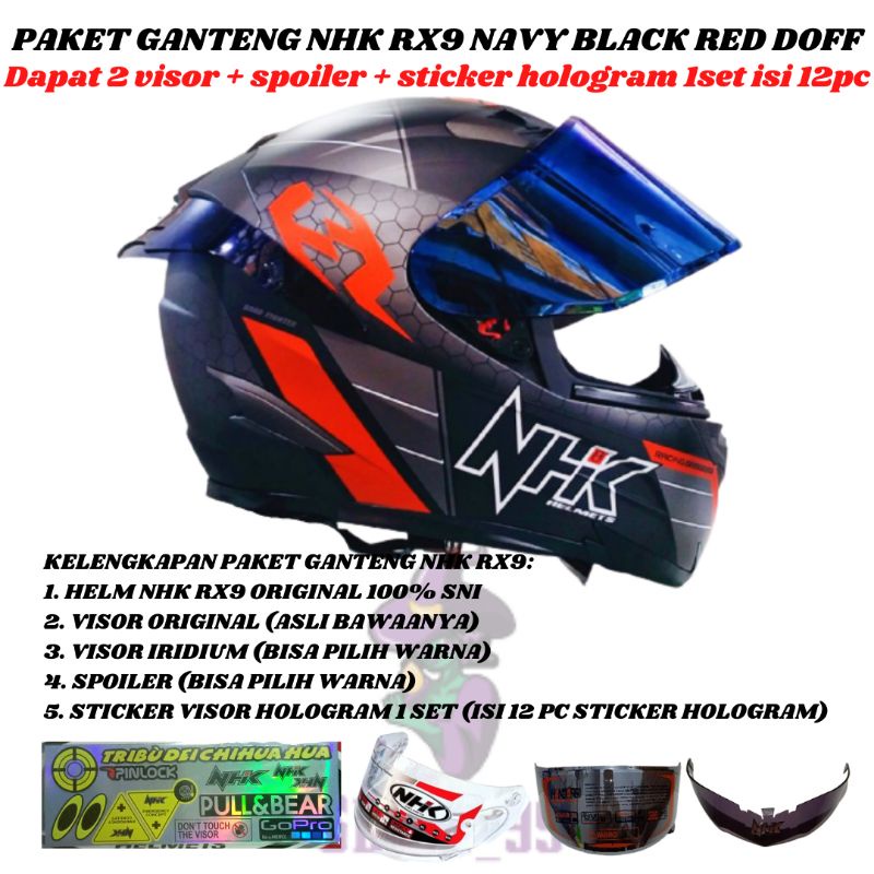 PAKET GANTENG HELM NHK RX9 ALL VARIAN TERMURAH-G.NAVY BLAK DOFF RED