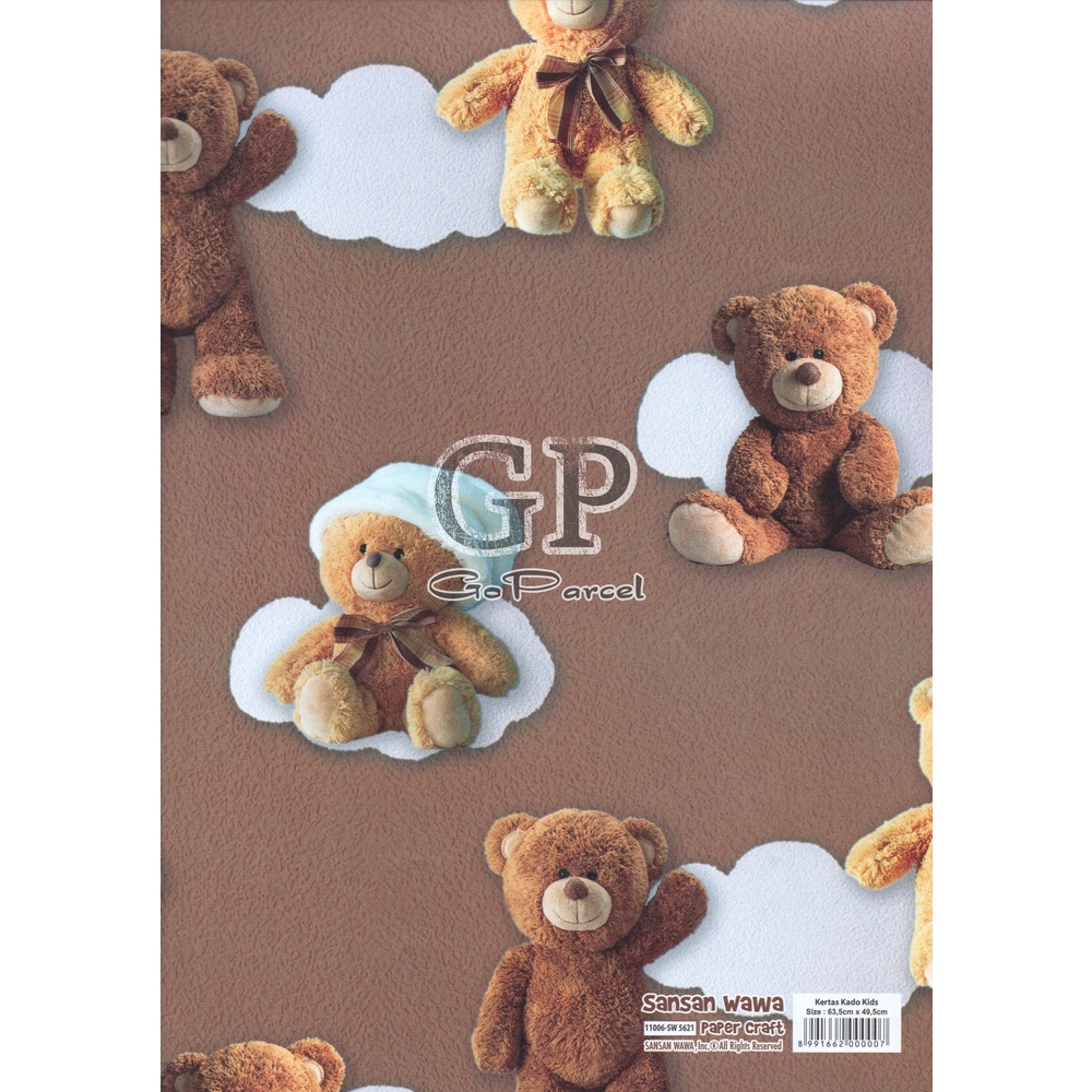 ( 5 Lembar ) BEAR SANWA - Best Seller! KERTAS KADO - GIFT WRAP PAPER SANSAN WAWA CUTE BERUANG CLASSIC VINTAGE SILVER / GOLD TEDDY BABY DOLL BLUE / BROWN