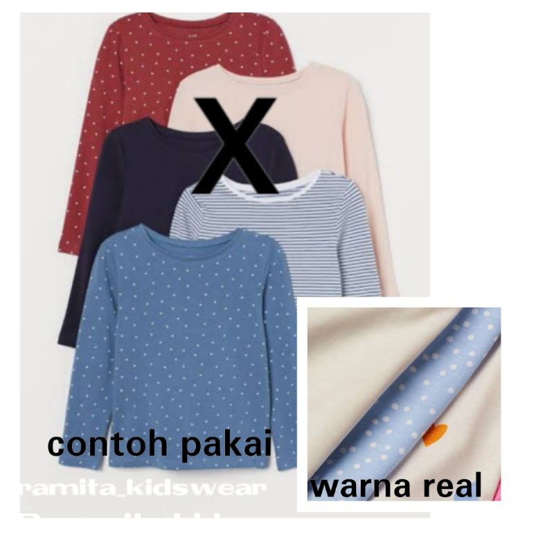 Henm girls tee/ kaos lengan panjang anak cewek warna biru muda motif polkadot