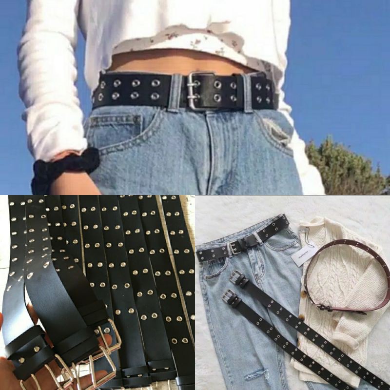 Ring belt korea Grunge/Double eyelet chain belt fashion belt wanita ikat pinggang eyelet