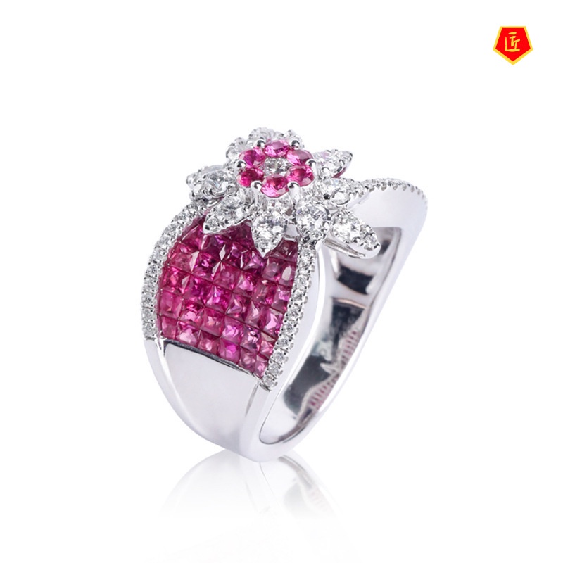 [Ready Stock]Fashionable All-Match Micro-Inlaid Ruby Crown Ring