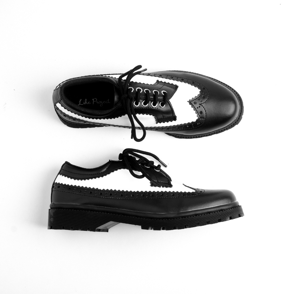 Xcloud x LikeProject Sepatu Formal Docmart Casual Wanita ALANA Black White