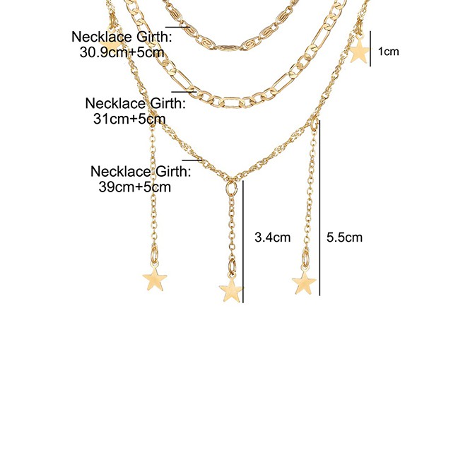 LRC Kalung Fashion Golden Pentagram Three-layer Alloy Necklace K36020