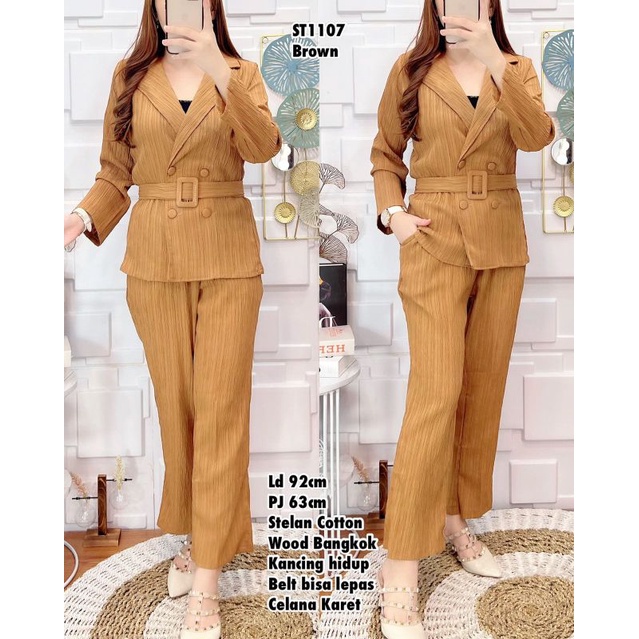 Stelan Blazer dan Celana Matt Cotton wood Bangkok Belt bisa dilepas