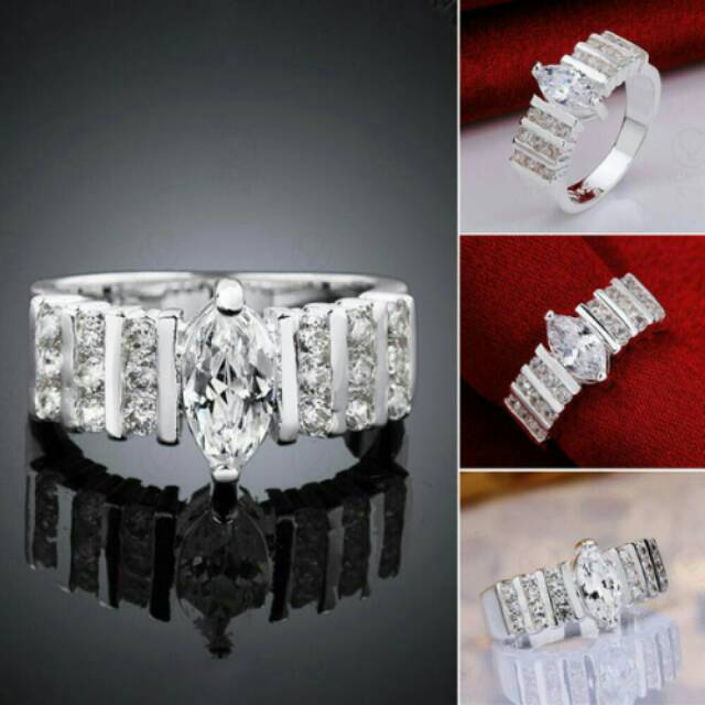 Cincin silver lapis emas putih plated zirkon kubik CI279