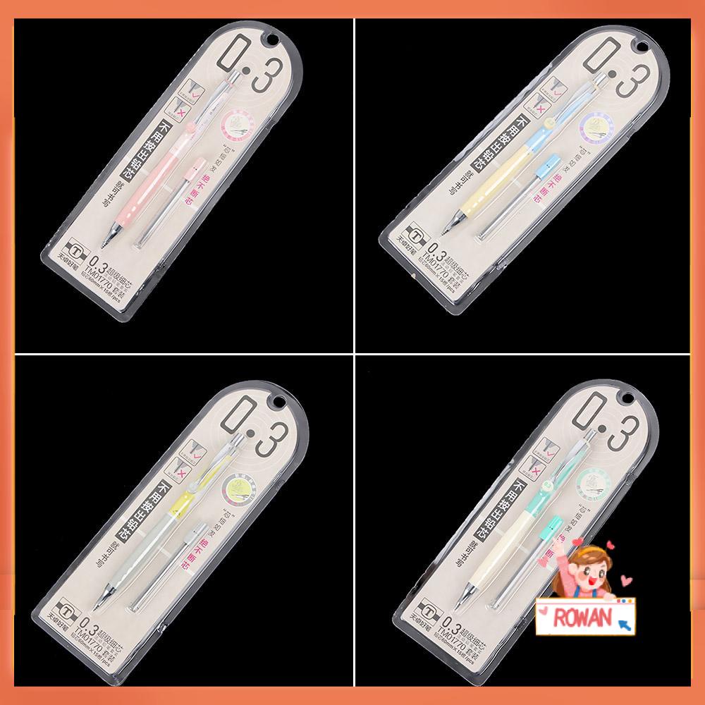 R-flower 1 Set Pensil Mekanik 0.3mm Portable Bahan Plastik Warna Acak Untuk Stationery Sekolah