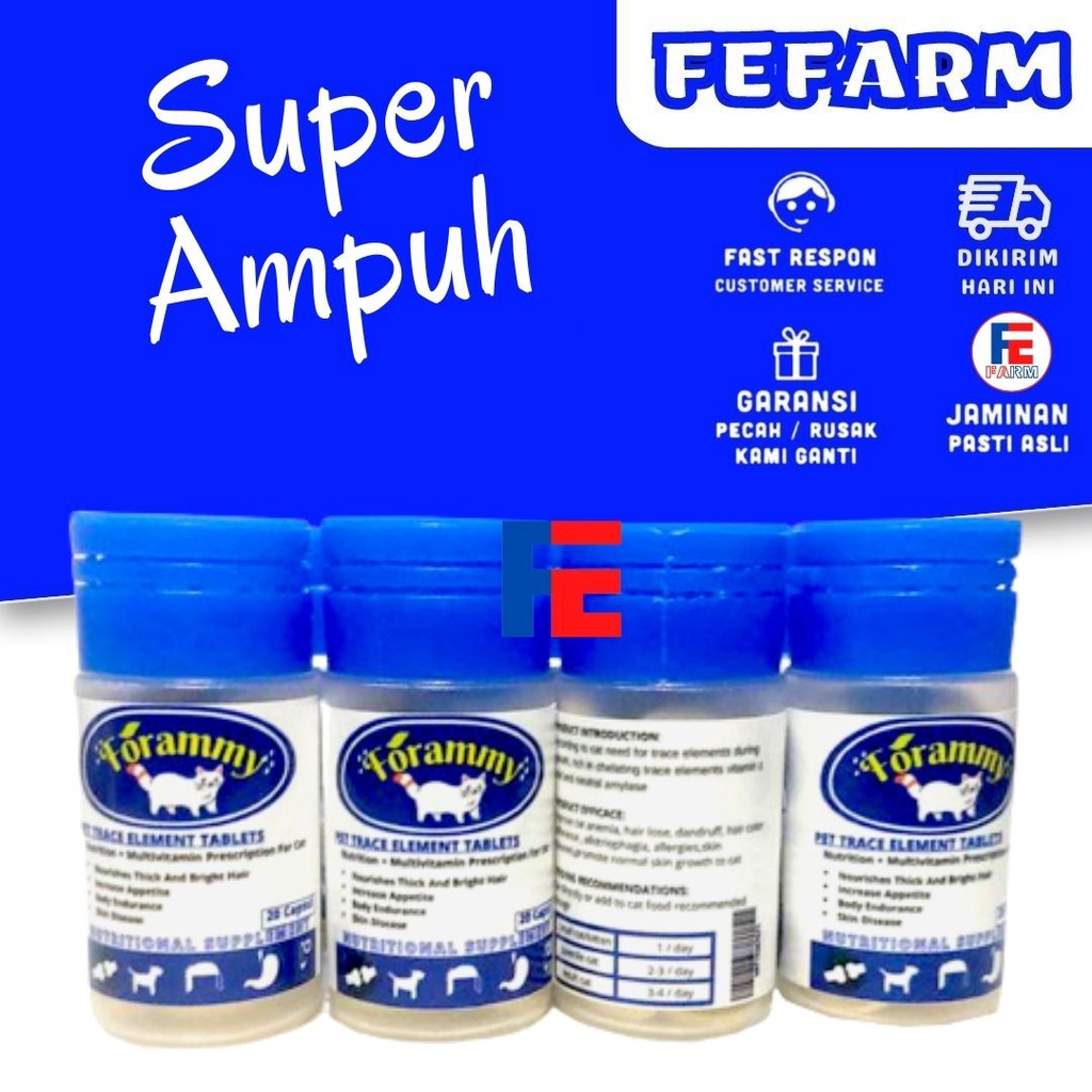 Obat Vitamin/suplemen Penumbuh Bulu Kucing Cat Kitten FORAMMY 20 kapsul FEFARM