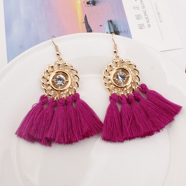 Merek besar rumbai anting-anting baru fashion bohemian Retro gaya etnik berlian bulat aksesoris all-