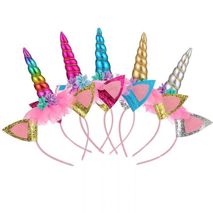 Bando Unicorn Anak Perempuan Motif dengan Tanduk Cewek Ulang Tahun Pesta Jepit Asesoris Rambut Kado Ulang Tahun Birthday Cewek