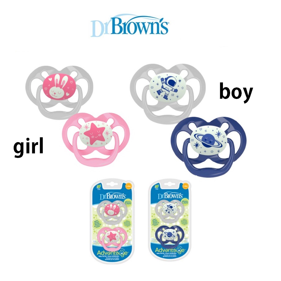 Empeng Bayi / Advantage Pacifier Stage 2 Dr. Brown`s Glow In The Dark 2pack